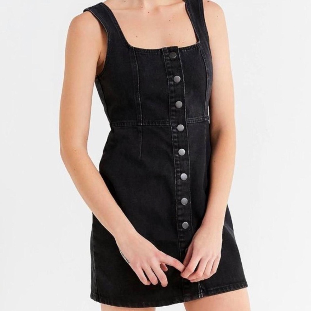 Urban Outfitters Black Denim Button Front Mini Dress